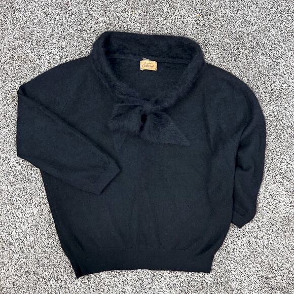 Vintage 50s French Angora Hepburn Bow Collar Black Sweater M L Feminine USA - Picture 7 of 10